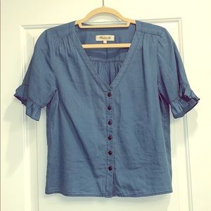 Madewell Ruffle-Sleeve Shirt in Indigo